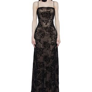 Dolls Kill Black Velvet Floral Slip Dress with Sheer Overlay